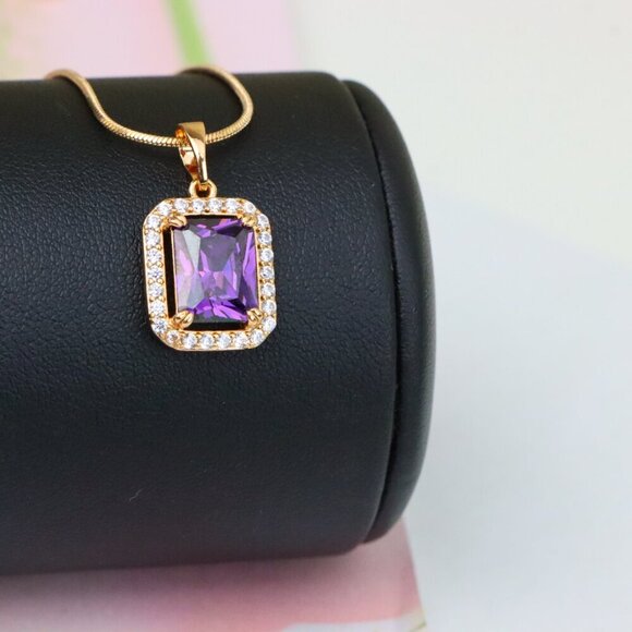"Purple Crystal Rose Gold Pendant with Sparkling White Stone Frame, XPPT1274 - Picture 6 of 13